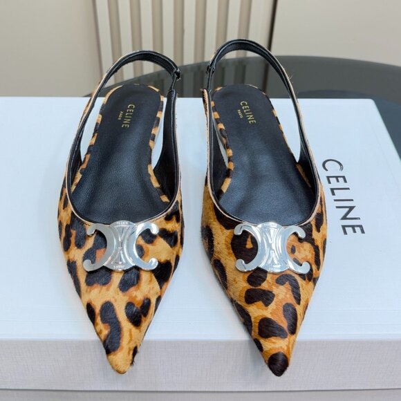CELINE ALMA TRIOMPHE FLAT SLINGBACK in LEOPARD PRINTED HAIRY CALFSKIN - Picture 1 of 9